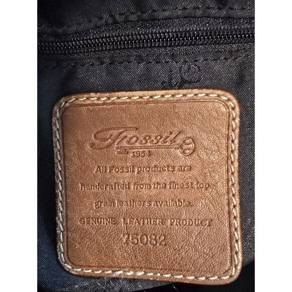 Vintage FOSSIL Brown British Tan Leather Shoulder Drawstring Bucket Bag - Picture 14 of 14